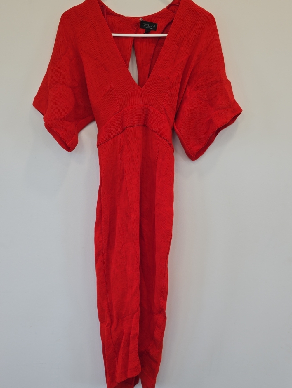 Topshop Bright Red V‑Neck Linen Midi Dress